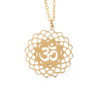Buddha Stones Hollow Lotus Design Om Symbol Stainless Steel Connection Necklace Pendant - image 6
