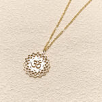 Buddha Stones Hollow Lotus Design Om Symbol Stainless Steel Connection Necklace Pendant - image 3
