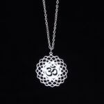 Buddha Stones Hollow Lotus Design Om Symbol Stainless Steel Connection Necklace Pendant - image 10