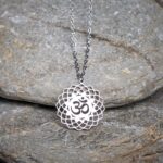 Buddha Stones Hollow Lotus Design Om Symbol Stainless Steel Connection Necklace Pendant - Silver - image 9