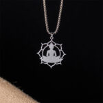 Buddha Stones Vintage Lotus Sitting Buddha Design Stainless Steel Enlightenment Necklace Pendant - image 11