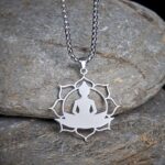 Buddha Stones Vintage Lotus Sitting Buddha Design Stainless Steel Enlightenment Necklace Pendant - Silver - image 8