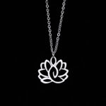 Buddha Stones Hollow Lotus Design Stainless Steel Enlightenment Necklace Pendant - Silver - image 0