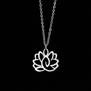 Buddha Stones Hollow Lotus Design Stainless Steel Enlightenment Necklace Pendant - Silver - image 0
