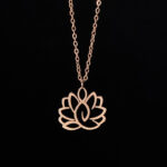 Buddha Stones Hollow Lotus Design Stainless Steel Enlightenment Necklace Pendant - Rose Gold - image 13