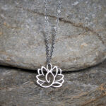 Buddha Stones Hollow Lotus Design Stainless Steel Enlightenment Necklace Pendant - image 1