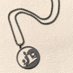 Buddha Stones Yin Yang Buddha Figure Hollow Design Stainless Steel Balance Necklace Pendant - image 3