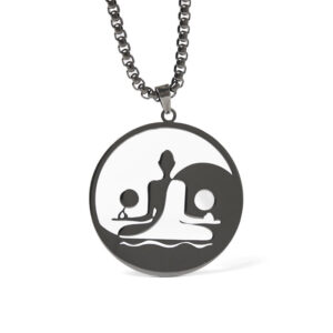Buddha Stones Yin Yang Buddha Figure Hollow Design Stainless Steel Balance Necklace Pendant - Black - image 0
