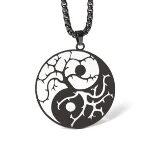 Buddha Stones Branches Hollow Yin Yang Design Stainless Steel Balance Necklace Pendant - Black - image 0