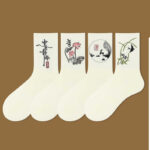 Buddha Stones Casual Lotus Pavilion Deer Peaceful Character Swallows Micro Crew Women's Socks - image 0