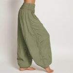 Buddha Stones Plain Lotus Om Pattern Women's Elastic Waist Partial Printing Harem Cotton Pants - image 2