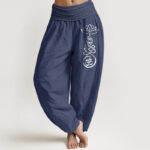 Buddha Stones Plain Lotus Om Pattern Women's Elastic Waist Partial Printing Harem Cotton Pants - DarkSlateBlue - US22，UK/AU26，EU54 (6XL) - image 8