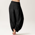 Buddha Stones Blooming Lotus Om Symbol Pattern Women's Elastic Waist Harem Cotton Pants - image 6