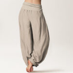 Buddha Stones Blooming Lotus Om Symbol Pattern Women's Elastic Waist Harem Cotton Pants - image 12
