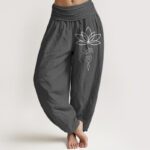 Buddha Stones Lotus Unalome Symbol Pattern Women's Elastic Waist Harem Pure Cotton Pants - DimGray - US22，UK/AU26，EU54 (6XL) - image 11