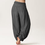 Buddha Stones Lotus Flower Unalome Symbol Pattern Pure Cotton Women's Elastic Waist Harem Pants - image 1