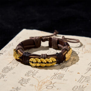Buddha Stones Five-emperor Coins Pi Xiu Wealth Leather Rope Bracelet  - Five Emperors Coins & PiXiu (Wrist Circumference: 15-19cm) - image 0