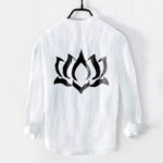 Buddha Stones Lotus Om Symbol Pattern Half Buttons Design Men's Cotton Linen Long Sleeve Shirt - image 8