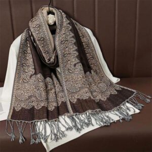 Buddha Stones Winter Ethnic Tibetan Jacquard Paisley Printing Pattern Tassel Cozy Scarf Shawl - SaddleBrown - 70*190cm - image 0