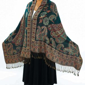 Buddha Stones Bohemia Style Tibetan Paisley Floral Pattern Tassel Cozy Scarf Shawl - DarkGreen - 70*180 cm - image 0