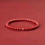 Buddha Stones 999 Gold Cinnabar Simple Design Concentration Bracelet - 4mm Imperial Cinnabar&3mm Gold bead - image 7