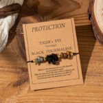 Buddha Stones Tiger Eye Black Tourmaline Pyrite Protection Card Rope Bracelet - Irregular Beads (Wrist Circumference: 14-23cm) - image 0