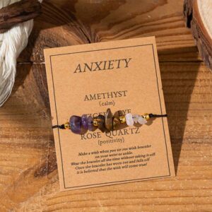 Buddha Stones Amethyst Tiger Eye Rose Quartz Protection Anti-Anxiety Card Rope Bracelet - Irregular Beads (Wrist Circumference: 14-23cm) - image 0