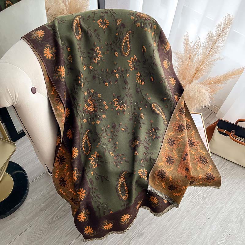 1759974955_3e751ed0-faf7-4c22-9e8e-846c81859c9b Buddha Stones Thickened Winter Paisley Flowers Vines Pattern Soft Scarf Shawl - DarkOliveGreen - 185x65cm - image 15