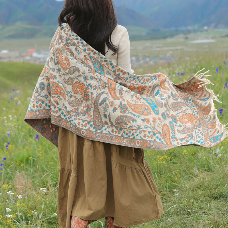 1759976120_b828c0a7-d79a-4b47-9d0a-8dbb12c517f3 Buddha Stones Ethnic Embroidered Paisley Flowers Pattern Tassel Soft Scarf Shawl - image 9