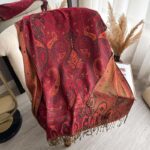 Buddha Stones Spring Floral Paisley Pattern Scarf Shawl With Tassels - Crimson - 195*70cm - image 16