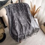 Buddha Stones Spring Floral Paisley Pattern Scarf Shawl With Tassels - DimGray - 195*70cm - image 8