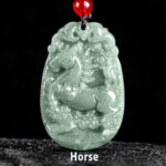 Buddha Stones Chinese Zodiac Jade Year of the Horse Luck Rope Necklace Pendant - image 1