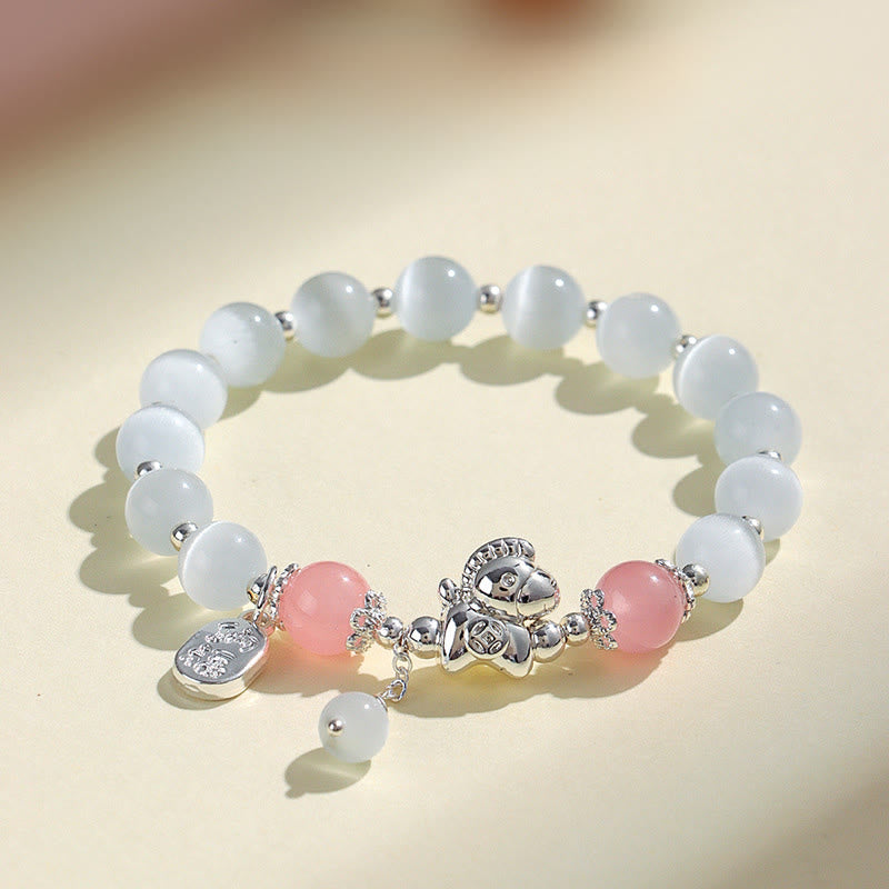 1760008168_637e87af-e0e7-41d2-881f-5d1ef07bd06c Buddha Stones Natural Cat's Eye Rose Quartz Crystal Year of the Horse Fu Character Love Bracelet - Cat's Eye Rose Quartz(Wrist Circumference 14-16cm) - image 1