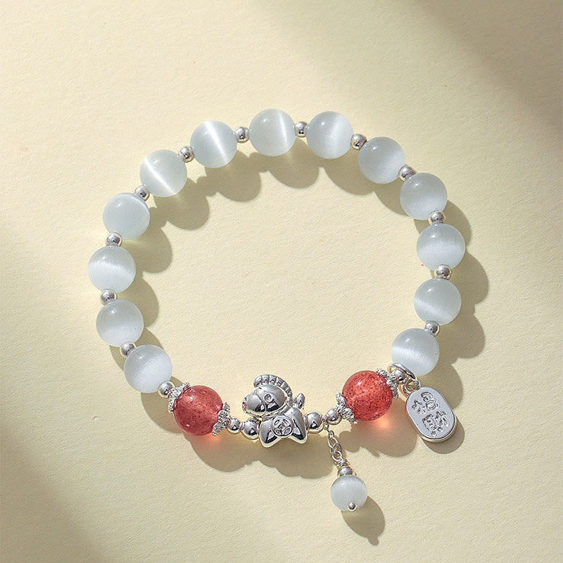 1760008180_66adcd59-0bb7-4531-9eb8-390bf80f7086 Buddha Stones Natural Cat's Eye Rose Quartz Crystal Year of the Horse Fu Character Love Bracelet - Cat's Eye Strawberry Quartz(Wrist Circumference 14-16cm) - image 7