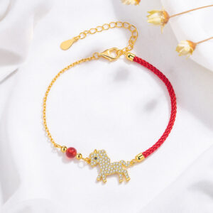 Buddha Stones 925 Sterling Silver Plated 18K Gold Horse Charm Red String Strength Braided Bracelet - Horse(Wrist Circumference 14-18cm) - image 0