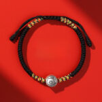 Buddha Stones 999 Sterling Silver Chinese Zodiac Horse Charm Red String Strength Braided Bracelet - Pig Black String - image 42