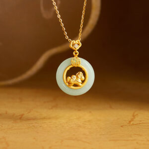 Buddha Stones 925 Sterling Silver Horse Hetian Jade Peace Buckle Fu Character Luck Necklace Pendant - Jade(Prosperity♥Abundance) - image 0