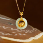 Buddha Stones 925 Sterling Silver Horse Hetian Jade Peace Buckle Fu Character Luck Necklace Pendant - image 1