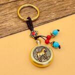 Buddha Stones Year of the Horse Bringing in Wealth and Treasure Brass Key Chain - image 3