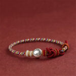 Buddha Stones Year of the Horse 999 Sterling Silver Dunhuang Color String Braided Luck Bracelet - Horse(Wrist Circumference 14-19cm) - image 0