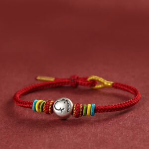 Buddha Stones Year of the Horse 999 Sterling Silver Red String Braided Faith Bracelet - Dark Red(Wrist Circumference 14-18cm) - image 0