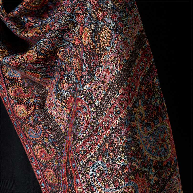 1760164713_96f7d0f7-76b9-443a-aeb0-132489df752b Buddha Stones Spring Brown Cashew Flower Leaves Pattern Tassel Soft Scarf Shawl - image 4