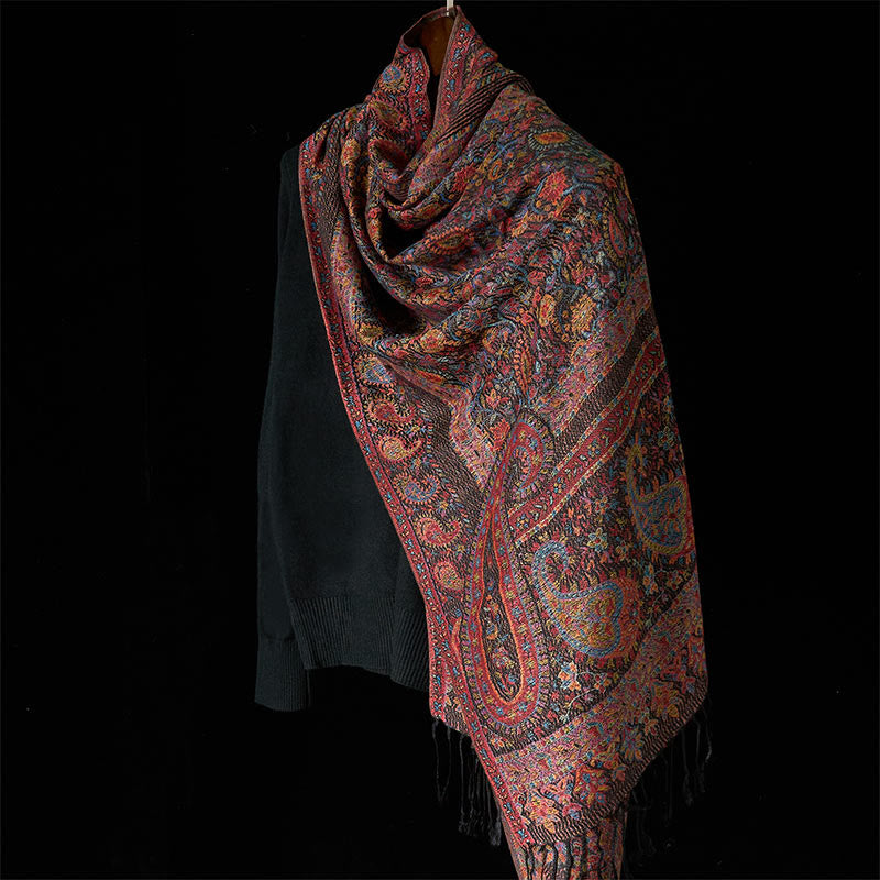 1760164713_ec98a691-d926-4070-93f1-18743fa1b1ed Buddha Stones Spring Brown Cashew Flower Leaves Pattern Tassel Soft Scarf Shawl - image 2