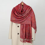 Buddha Stones Spring Cashew Flower Vines Pattern Tassel Soft Scarf Shawl - IndianRed - 184*70cm - image 10