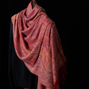 Buddha Stones Spring Cashew Flower Leaves Vines Geometric Pattern Tassel Soft Scarf Shawl - Tomato - 178*71cm - image 0