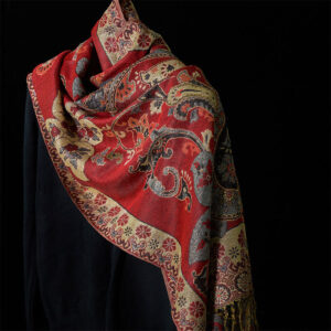 Buddha Stones Spring Cashew Floral Geometry Pattern Tassel Cozy Scarf Shawl - Red - 176*70cm - image 0
