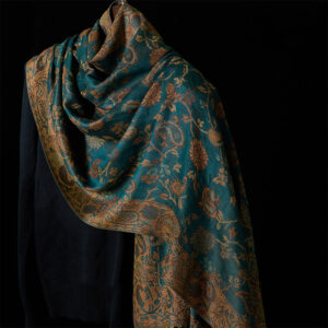 Buddha Stones Spring Dark Green Cashew Flower Floral Leaf Pattern Tassel Soft Scarf Shawl - Teal 180*70cm - image 0