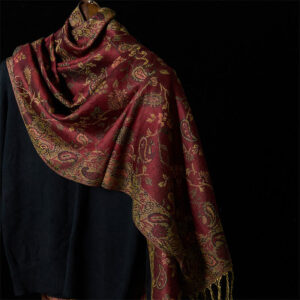 Buddha Stones Spring Dark Red Cashew Flower Floral Leaf Pattern Tassel Soft Scarf Shawl - Dark Red 180*70cm - image 0