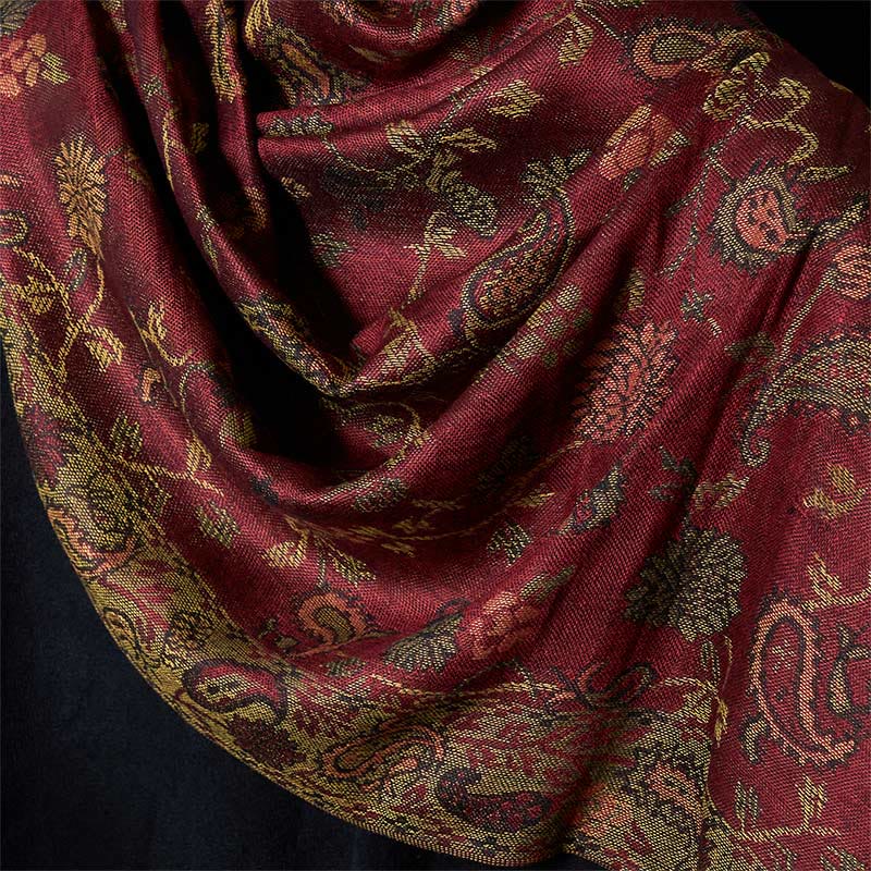 1760167989_700297ef-73b6-4015-a3de-53ef0e75afc0 Buddha Stones Spring Dark Red Cashew Flower Floral Leaf Pattern Tassel Soft Scarf Shawl - image 3