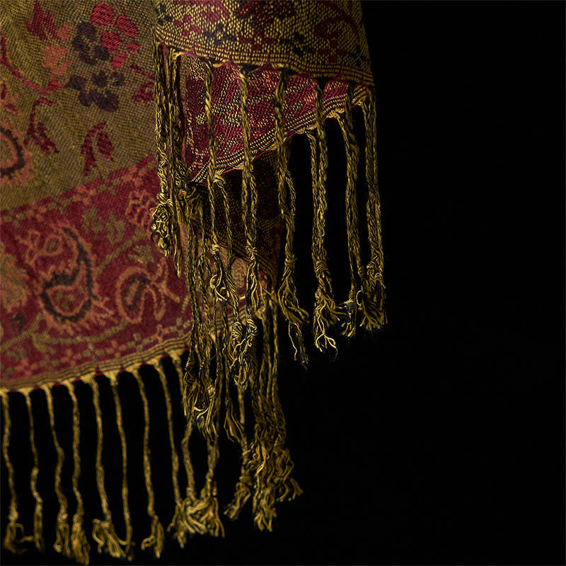 1760167989_73737378-2094-4f8a-9fc4-415e3872e172 Buddha Stones Spring Dark Red Cashew Flower Floral Leaf Pattern Tassel Soft Scarf Shawl - image 5